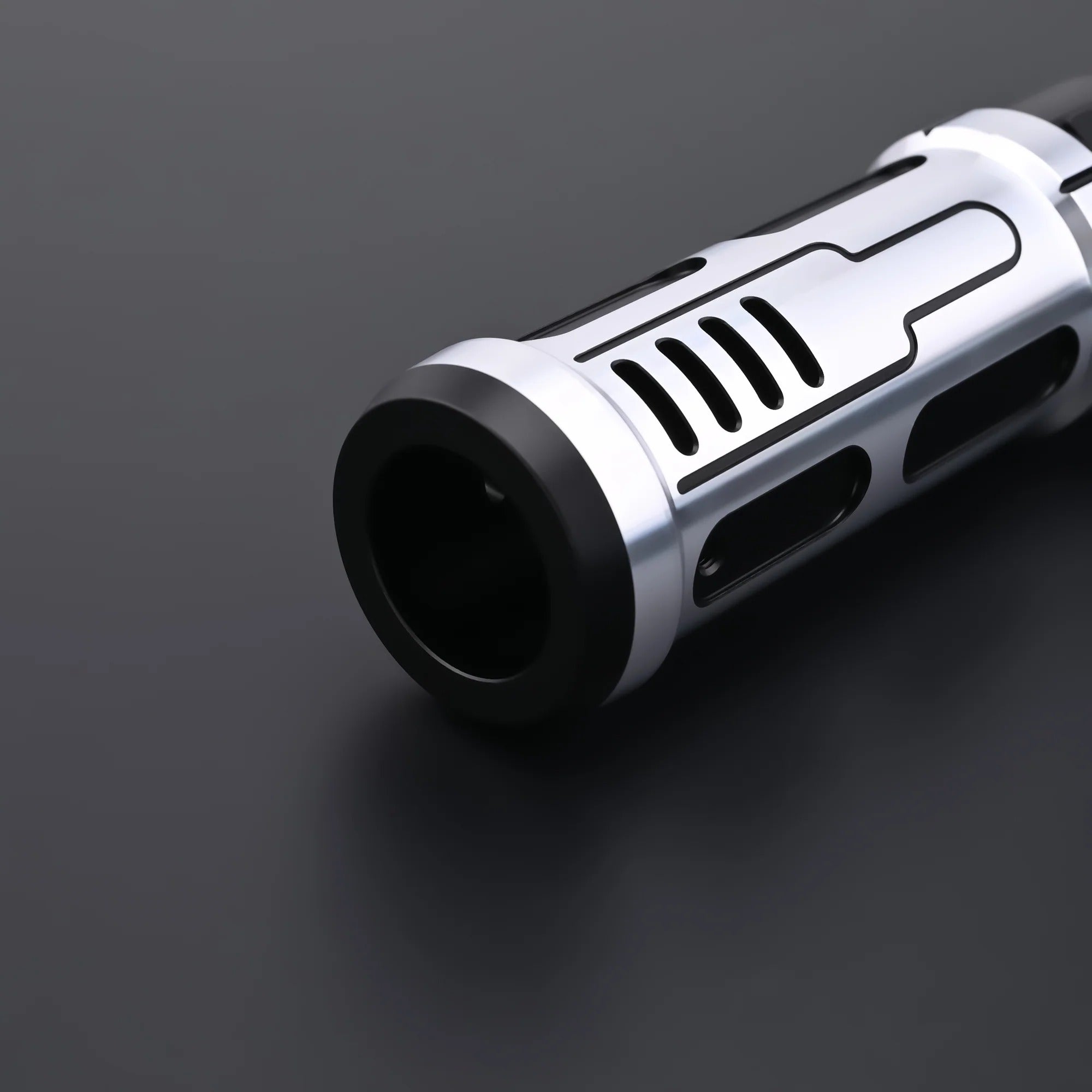 Close-up view of The Void Walker heavy dueling lightsaber&