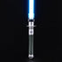 Kanan SE lightsaber hilt standing upright with a vibrant blue blade