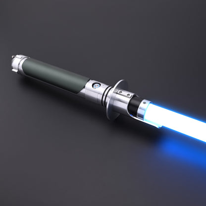 Kanan SE lightsaber hilt showcased with a light blue blade