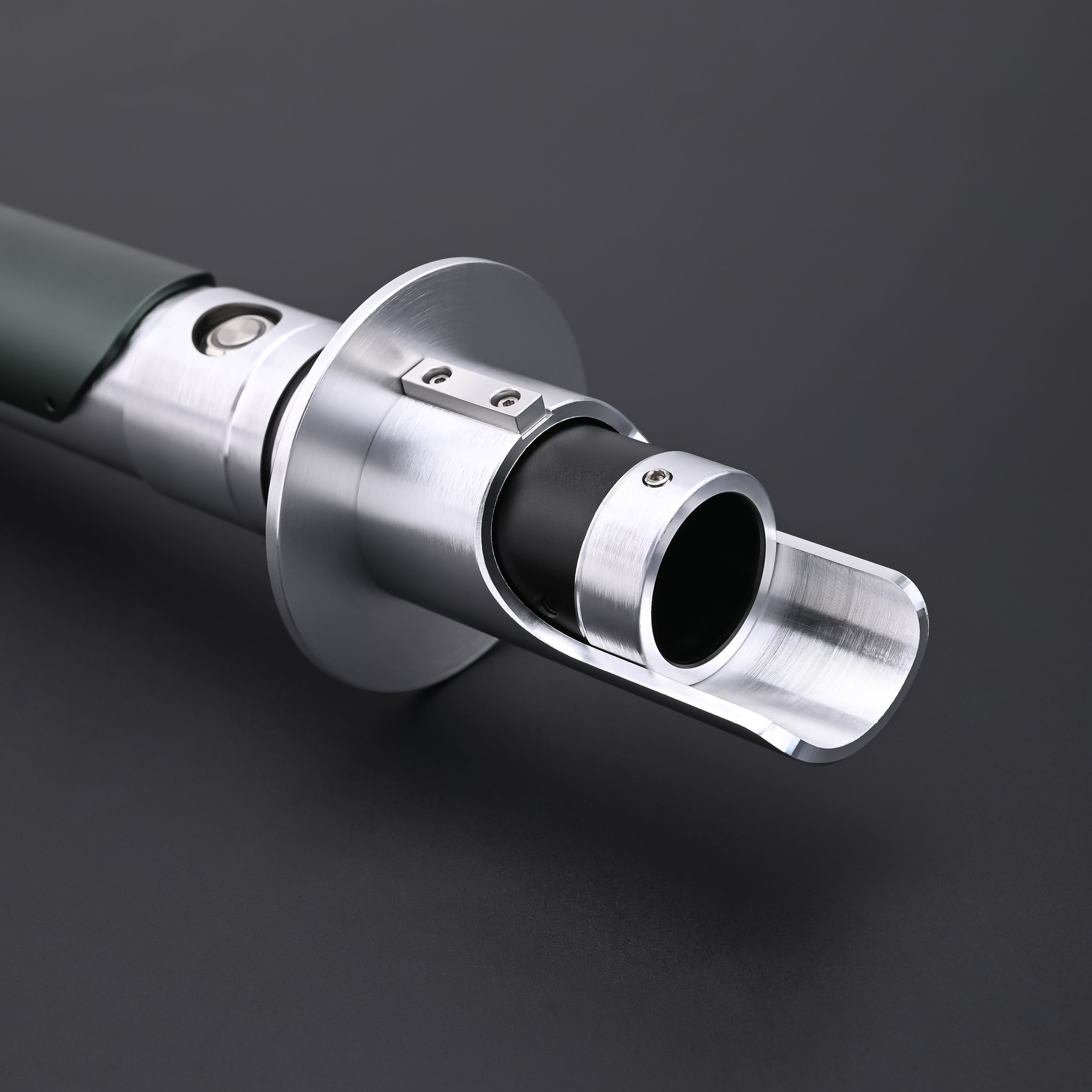 Close-up detailed view of the Kanan SE lightsaber emitter and upper hilt construction