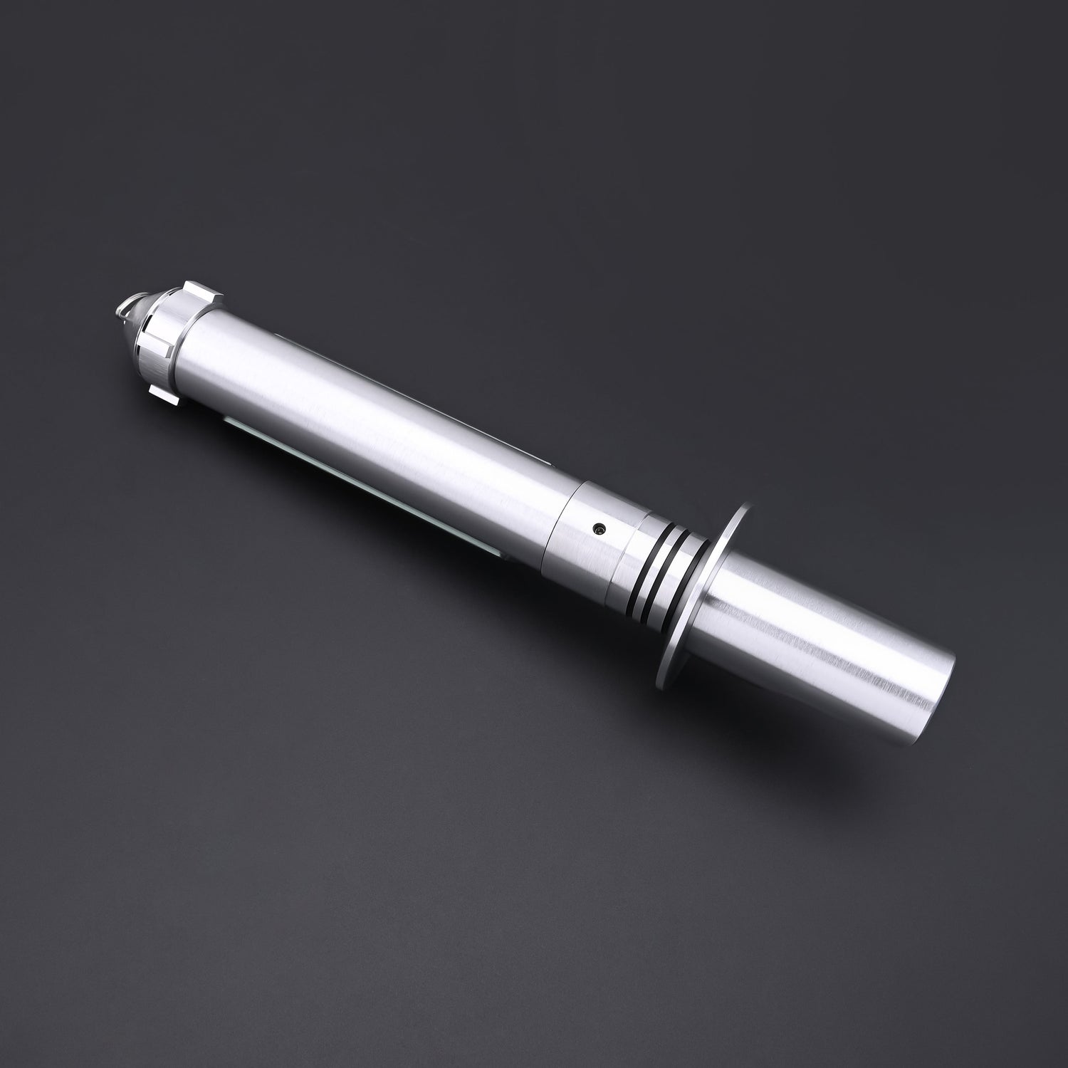 Overhead view of the Kanan SE lightsaber hilt in metallic finish without blade