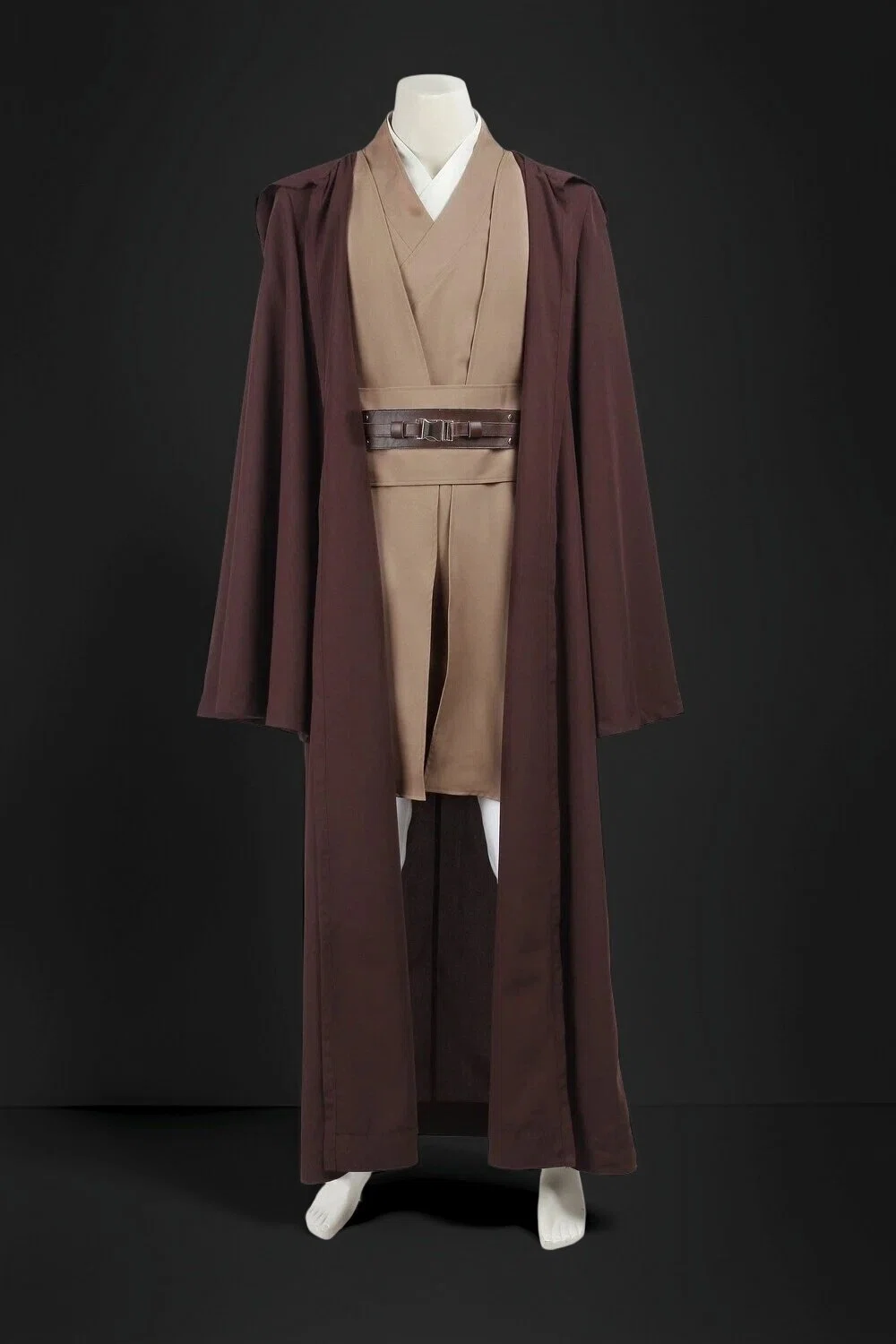 Mace Windu Jedi Master cosplay outfit displayed on a mannequin showcasing the high-quality costume design.