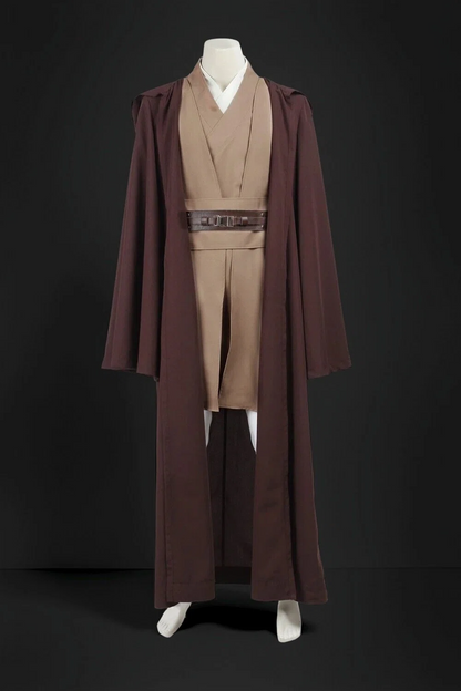 Mace Windu Jedi Master cosplay outfit displayed on a mannequin showcasing the high-quality costume design.