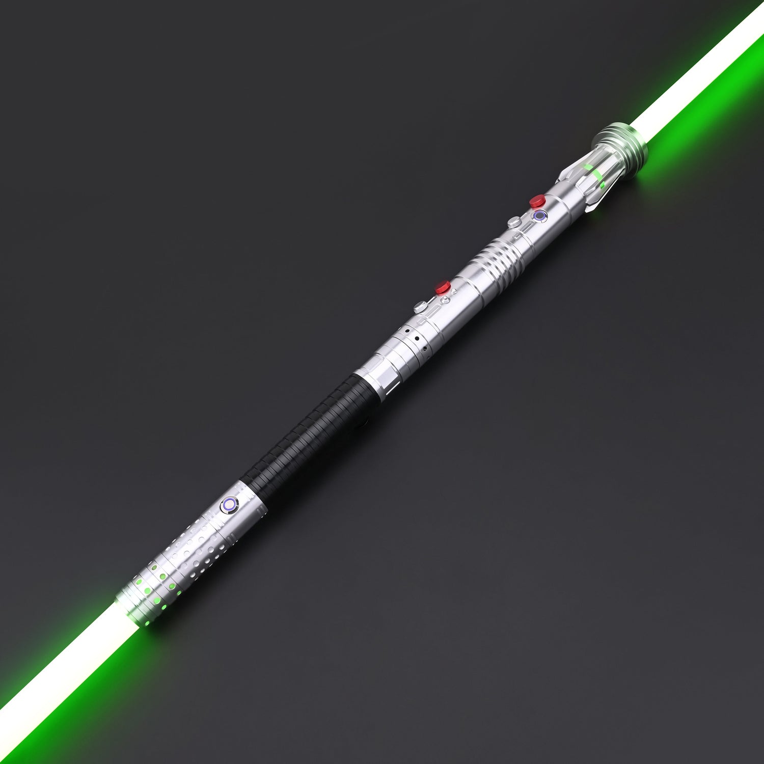 Maul-Ventress lightsaber shown with dual green blades, ready for training