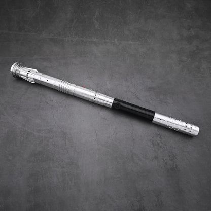 Precision-machined metal hilt detail of the Maul-Ventress lightsaber