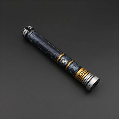 High-end MV Champion lightsaber with intricate design and futuristic aesthetics on a black background.