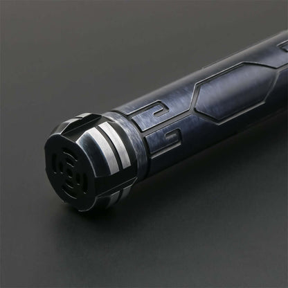 Close-up of the MV Champion lightsaber hilt showcasing its sleek design and intricate details.