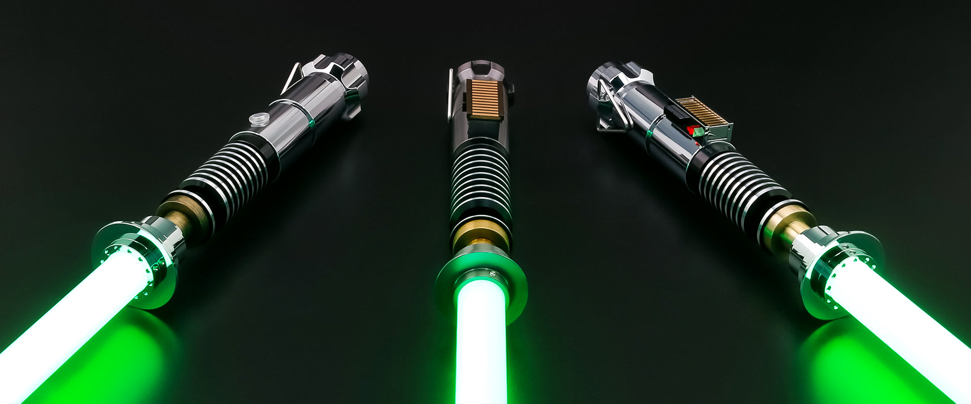 Luke V1, Luke EP6, and Luke ROTJ lightsabers displayed in NovaSaber Lookbook