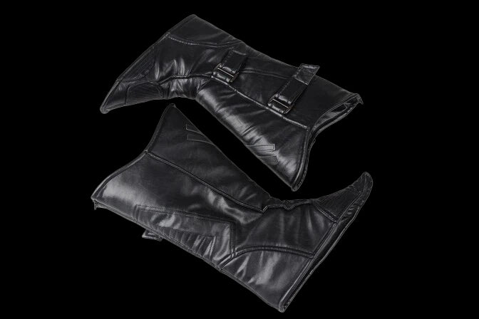 Premium tactical enforcer suit accessories: black combat gauntlets designed for elite performance.