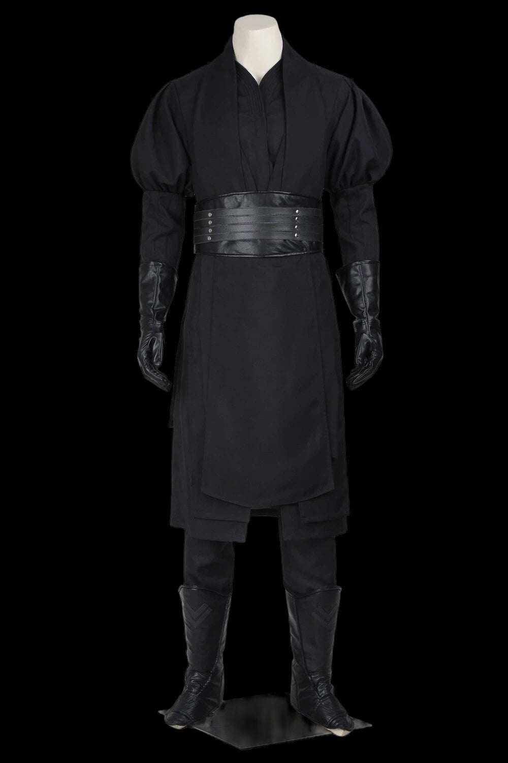 Premium tactical enforcer suit displayed on a mannequin, showcasing its sleek black design and tactical features.