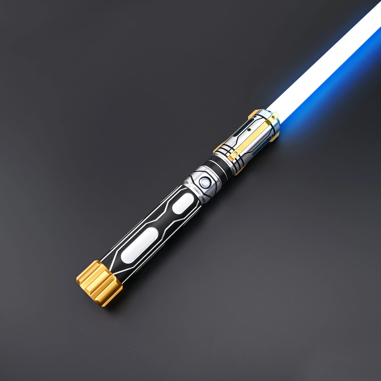 Skyrim lightsaber with a sleek black hilt and a vibrant blue blade for dueling.