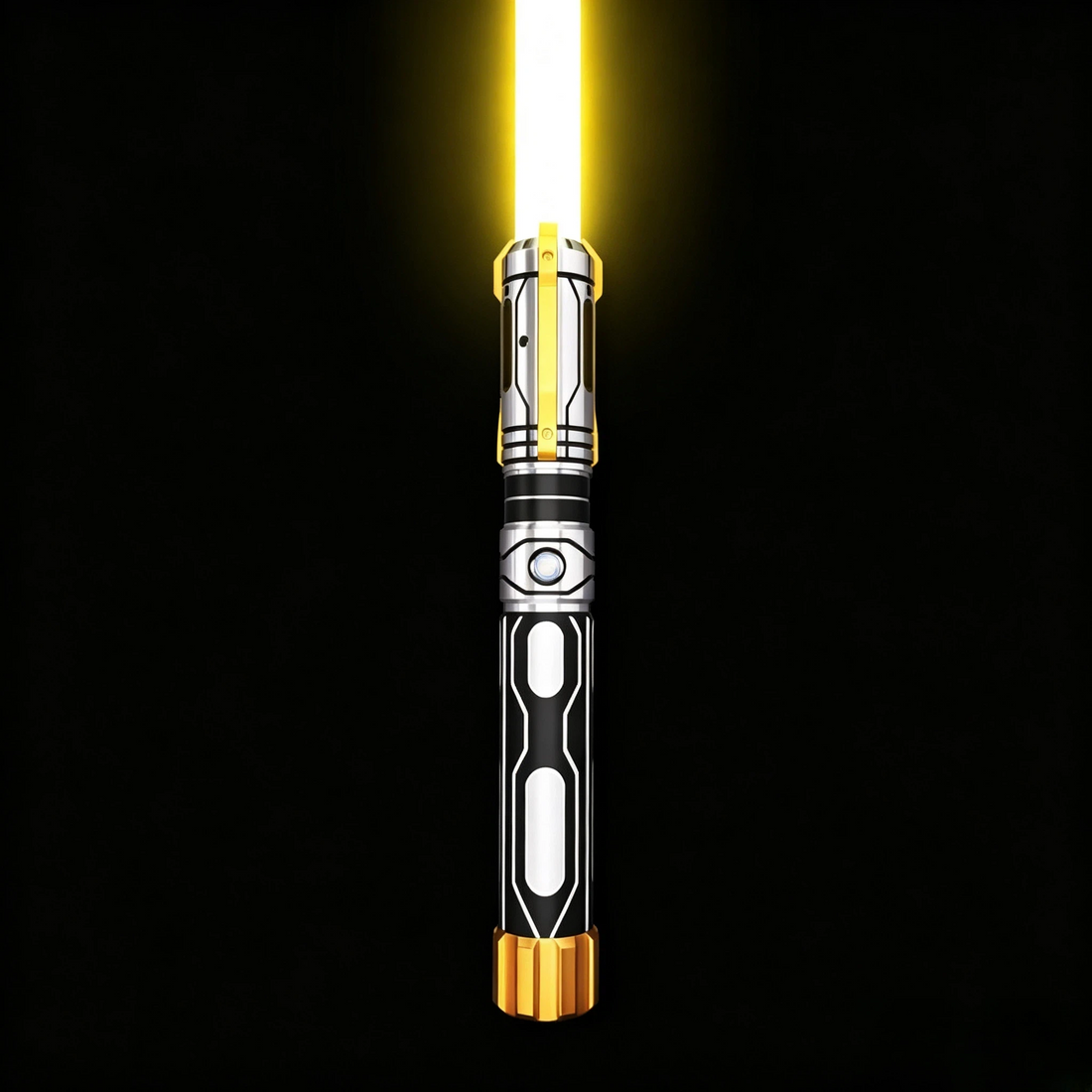 Skyrim lightsaber featuring a premium black and gold hilt with a bright yellow blade.