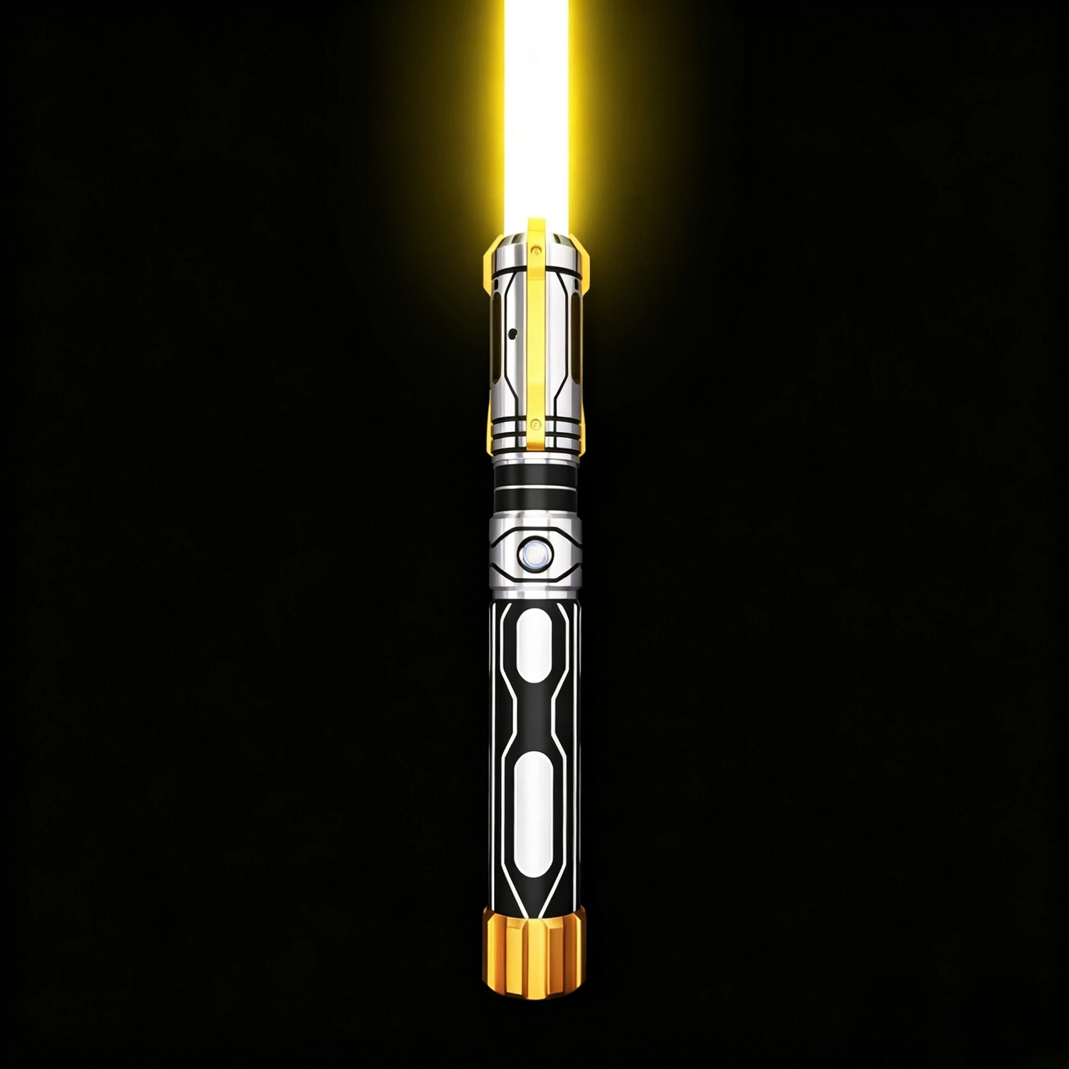 Skyrim lightsaber featuring a premium black and gold hilt with a bright yellow blade.