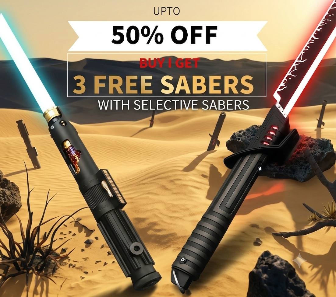 NovaSaber lightsaber bundle deal with two colorful sabers set in a desert landscape