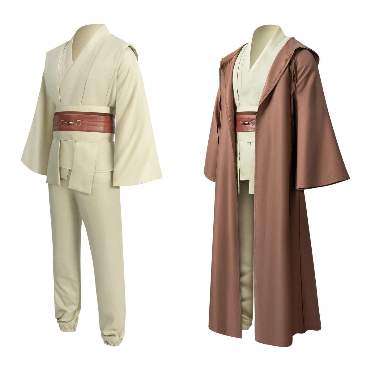 Obi SE lightsaber tunic bundle featuring a beige tunic and a brown robe, designed for collectors and combat enthusiasts.