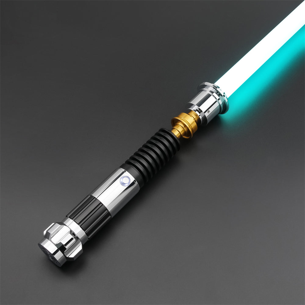 Obi SE lightsaber tunic bundle featuring a premium-grade, high-performance lightsaber with a glowing blade.