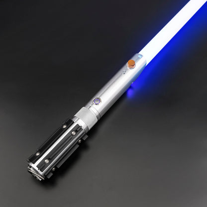 Obsidian Elite Trinity lightsaber hilt with a bright blue blade