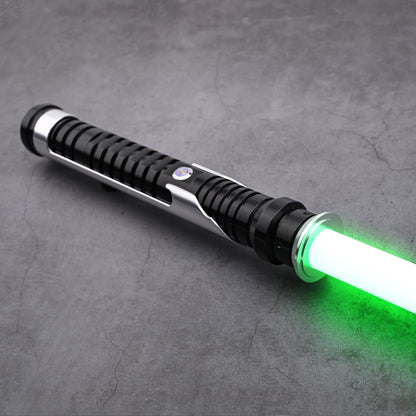 The Qui-Gon SE lightsaber hilt featuring precision grooving and green blade effect