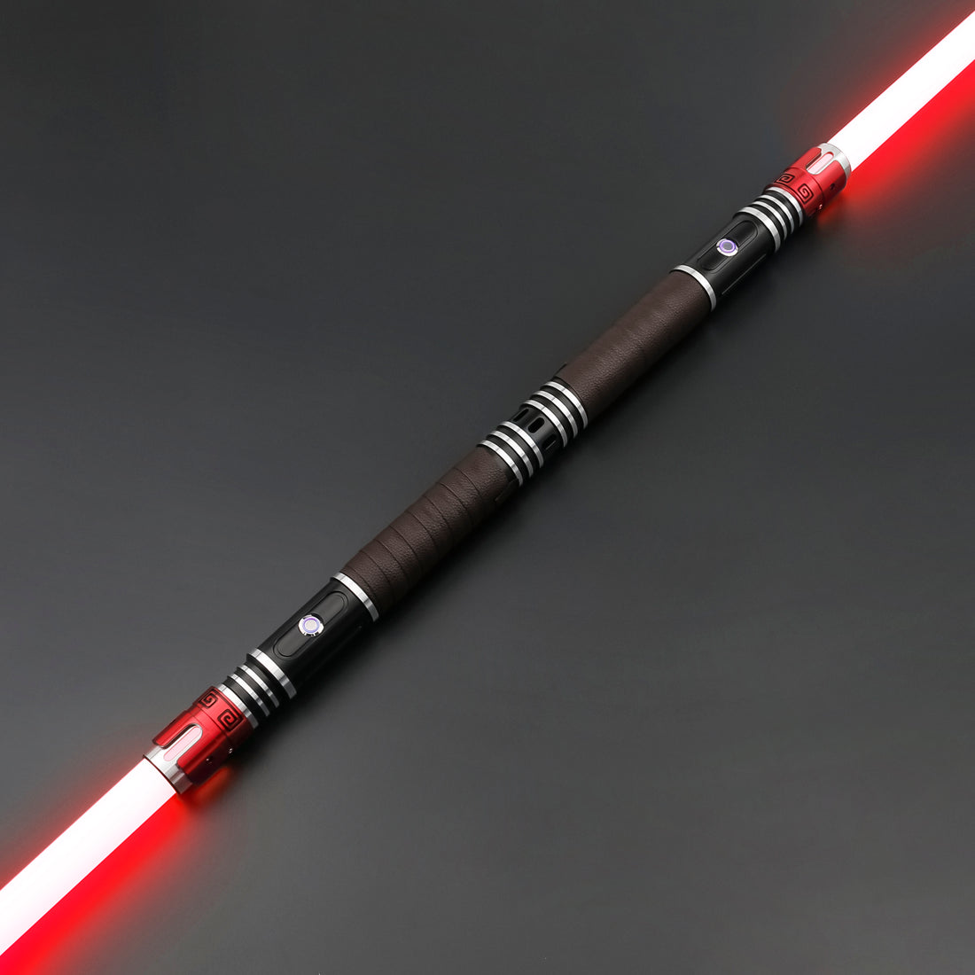 The Sovereign Twin Lightsabers with red blades illuminated for combat