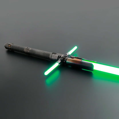 Survivor Crossguard Bundle featuring a tactical lightsaber with green blades on a sleek surface.