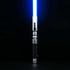 tactical lightsaber and outfit bundle featuring a bright blue LED lightsaber on a black background.