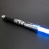 tactical lightsaber and outfit bundle featuring a sleek lightsaber with a blue blade on a dark background.