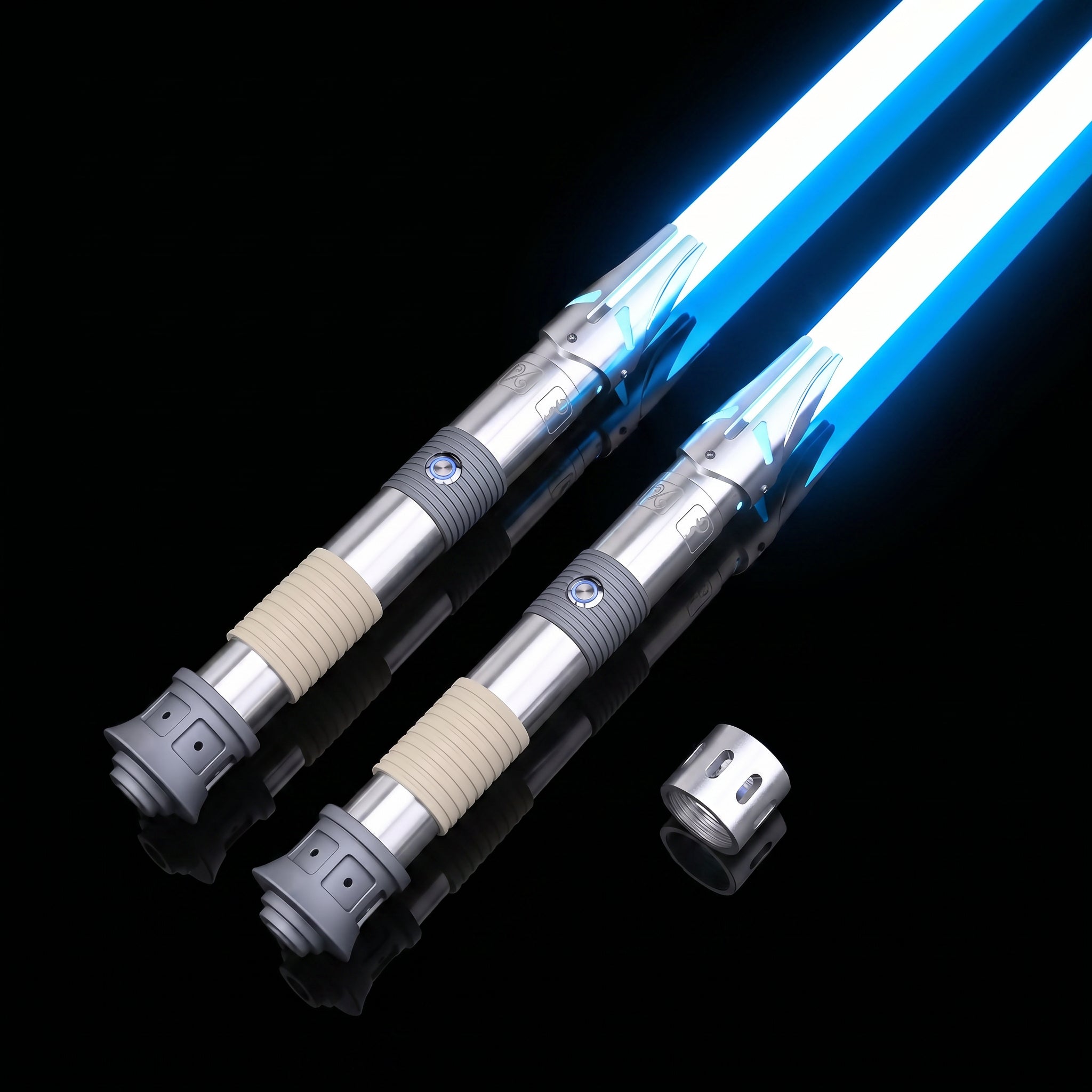 Iron Tempest Dual Lightsaber - Double-Bladed Staff Configured with Blue Blades