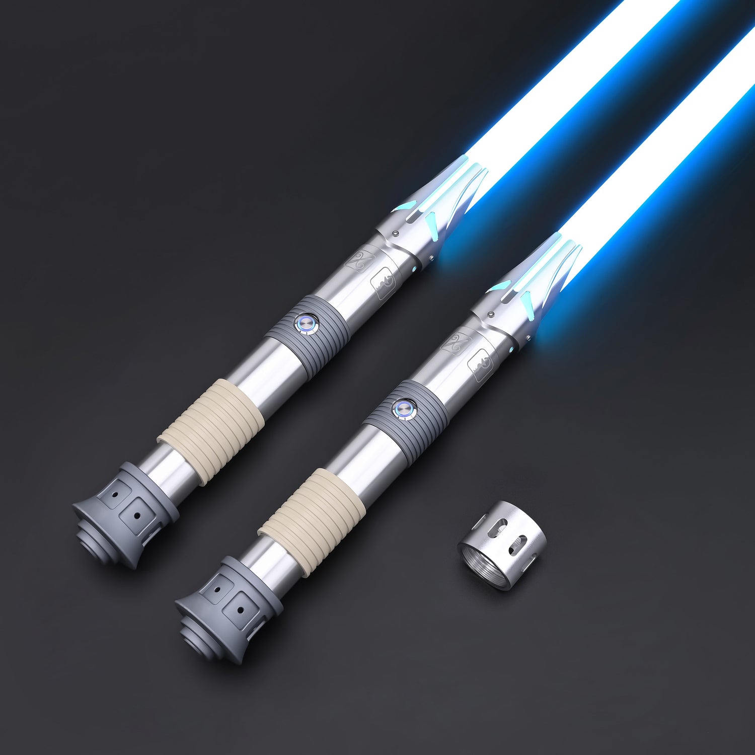 Iron Tempest Dual Lightsaber - Two Hilts with Blue Blades and Connector Component