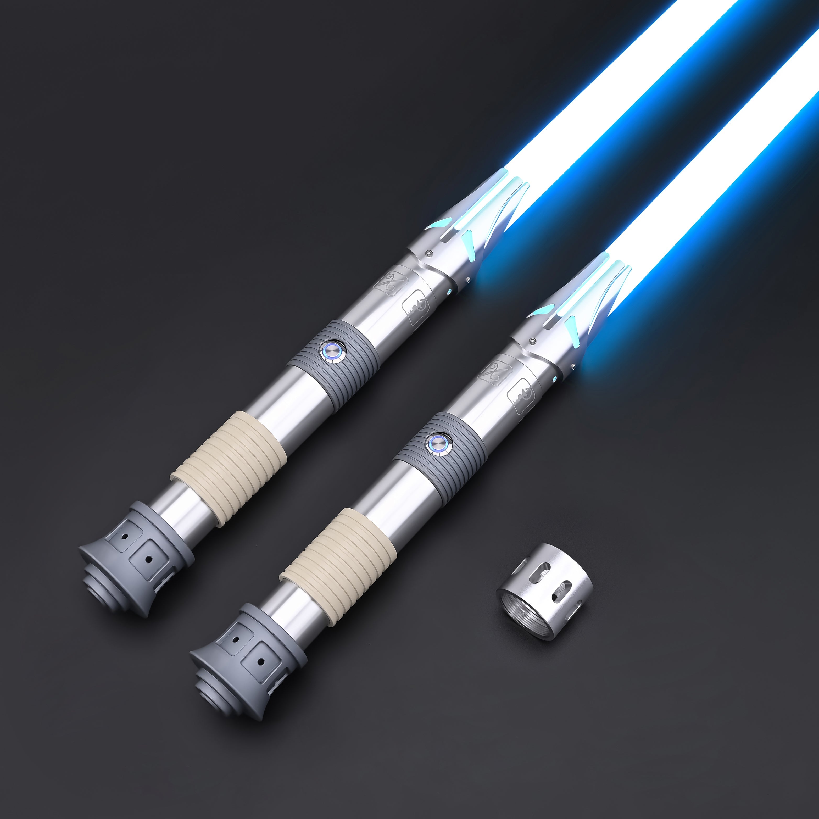 Iron Tempest Dual Lightsaber - Two Hilts with Blue Blades and Connector Component