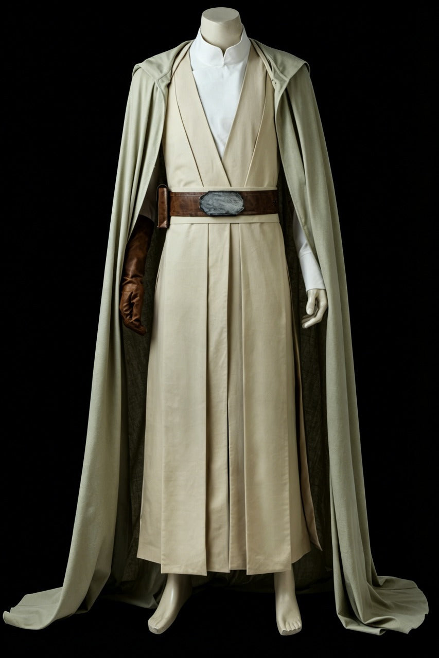 The Last Jedi Luke Skywalker cosplay costume featuring an authentic Ahch-To Jedi robe and tunic full set for adult.