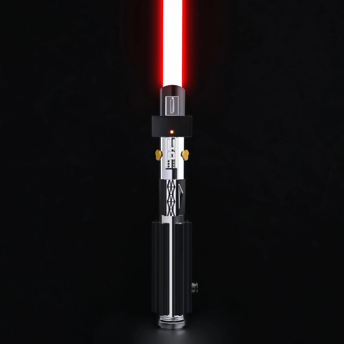 NovaSaber Vader EP3 lightsaber with red blade on display stand
